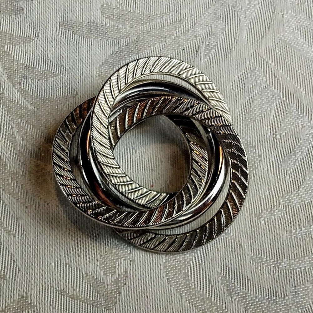 Vintage Matte Silver Textured Circle Brooch